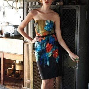 ANTHROPOLOGIE Moulinette Soeurs Watercolor Splashed Palette Strapless Dress 4